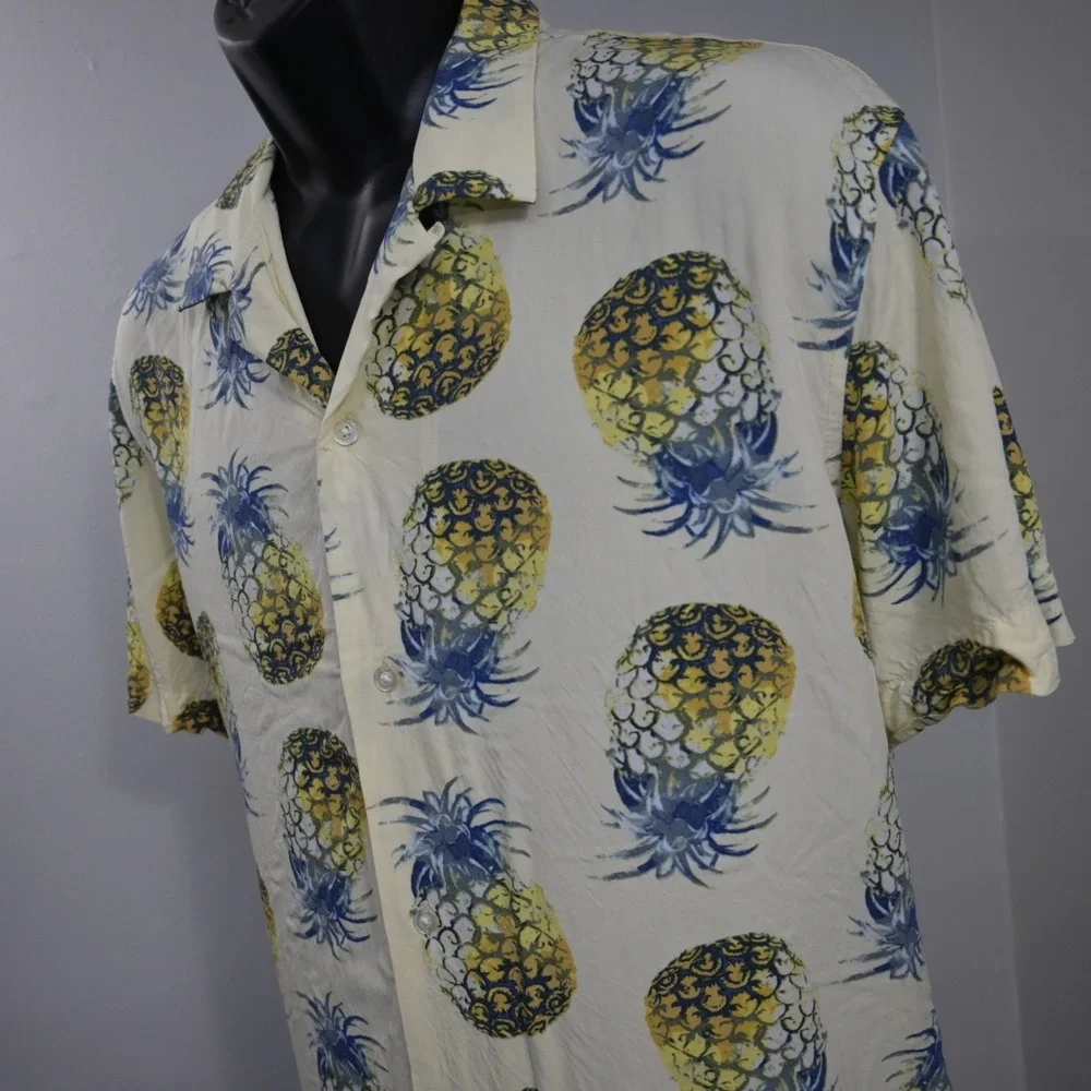 Banana Republic Pineapples Hawaiian Shirt 100% Viscose Slim Short Sleeve Mens XL
